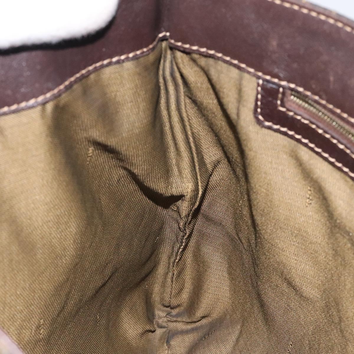 FENDI Zucca Canvas Shoulder Bag Brown Black gold Auth mr1286