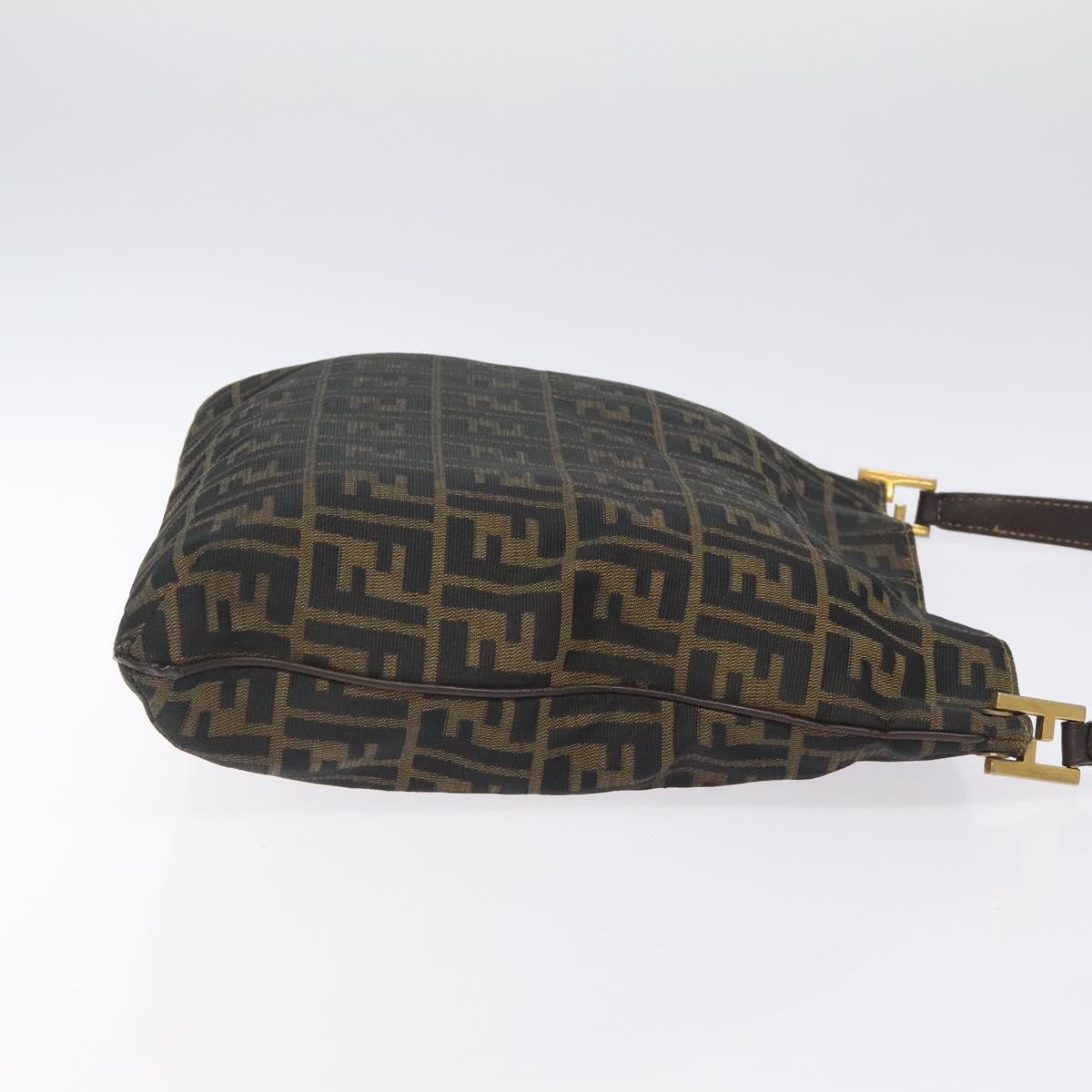 FENDI Zucca Canvas Shoulder Bag Brown Black gold Auth mr1286
