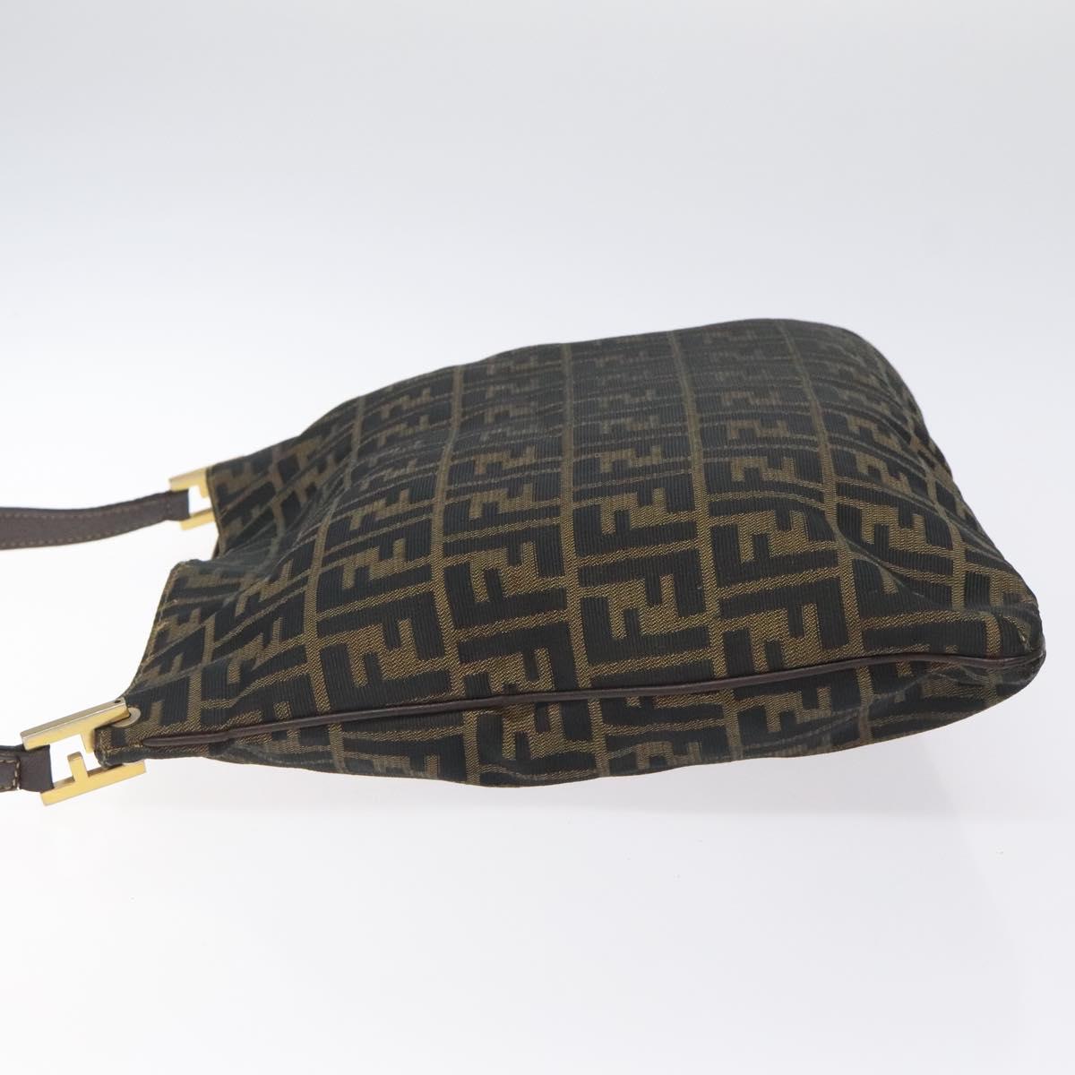 FENDI Zucca Canvas Shoulder Bag Brown Black gold Auth mr1286