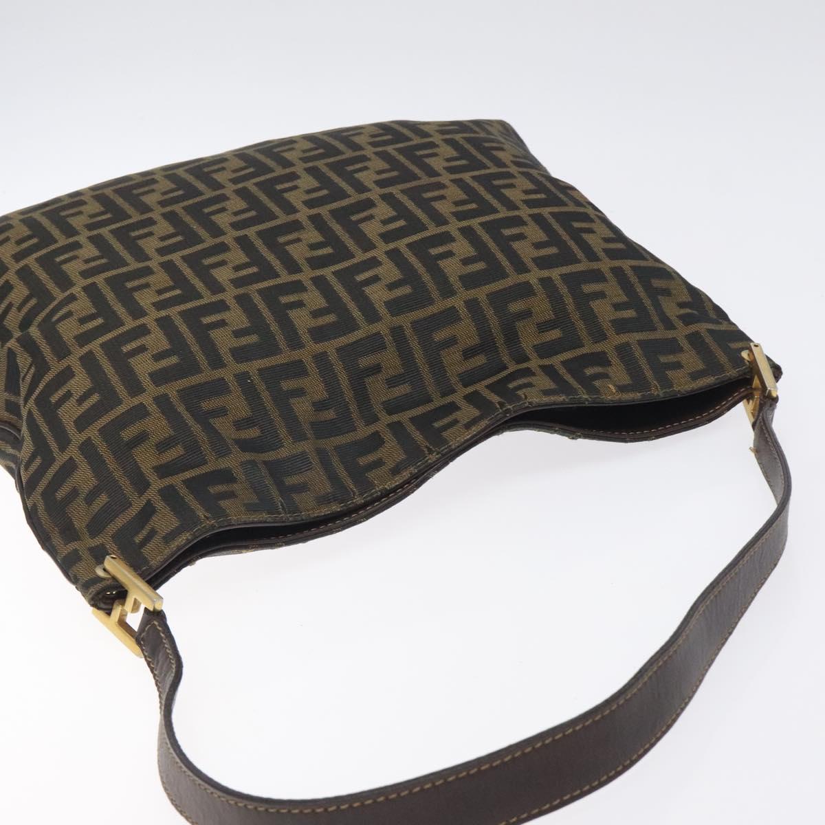 FENDI Zucca Canvas Shoulder Bag Brown Black gold Auth mr1286