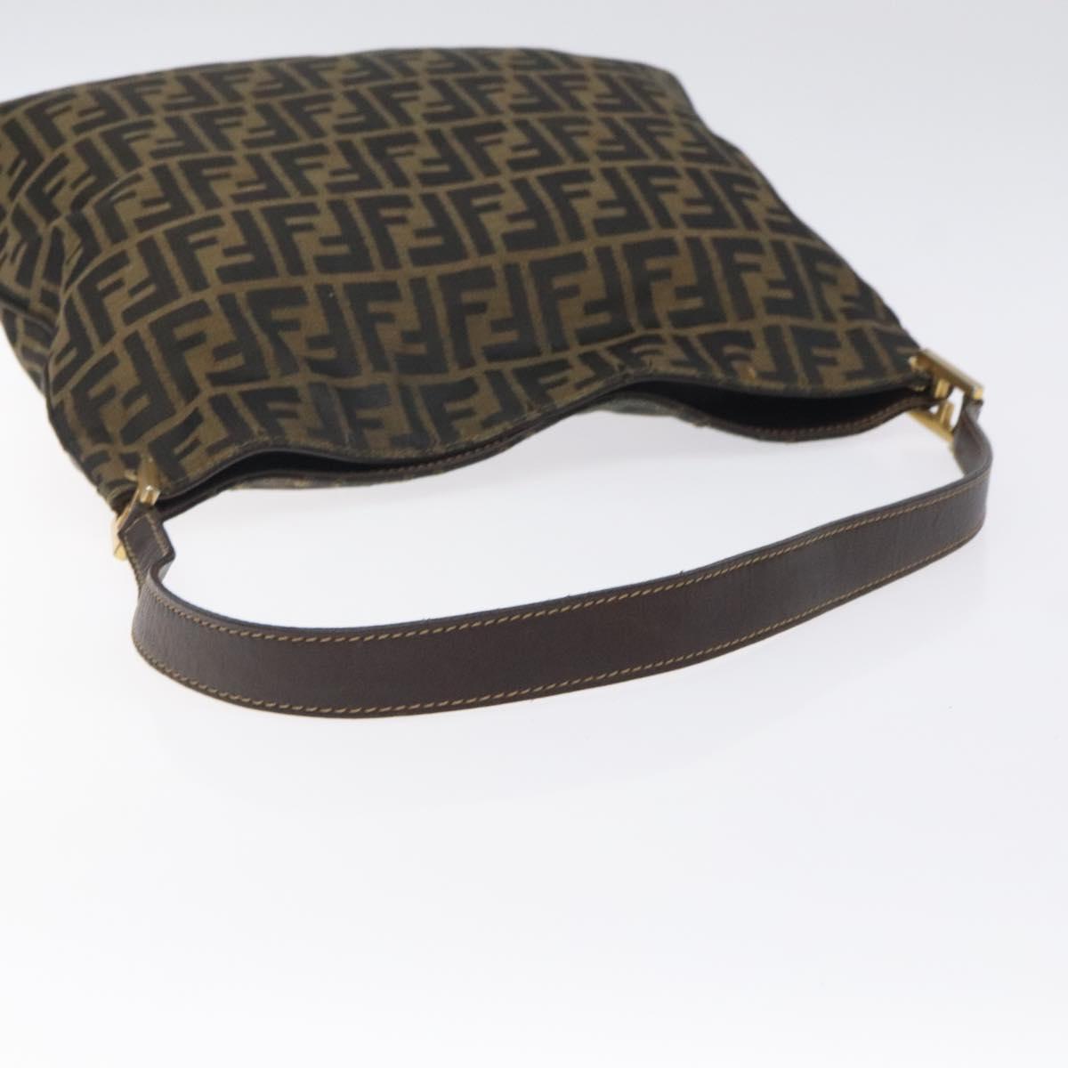 FENDI Zucca Canvas Shoulder Bag Brown Black gold Auth mr1286