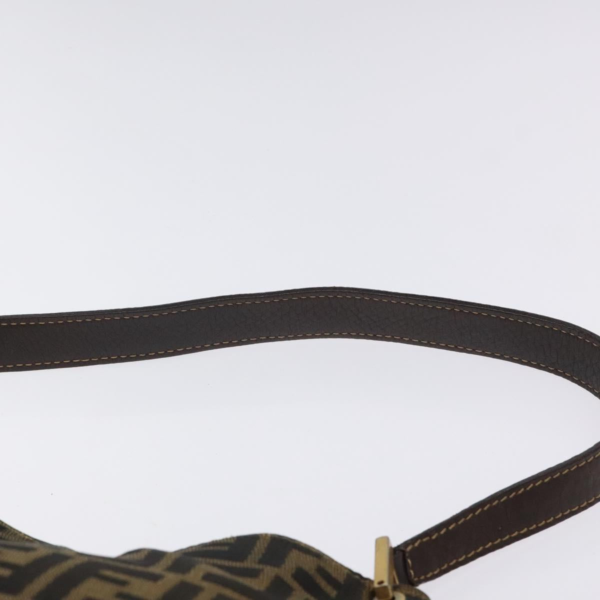 FENDI Zucca Canvas Shoulder Bag Brown Black gold Auth mr1286