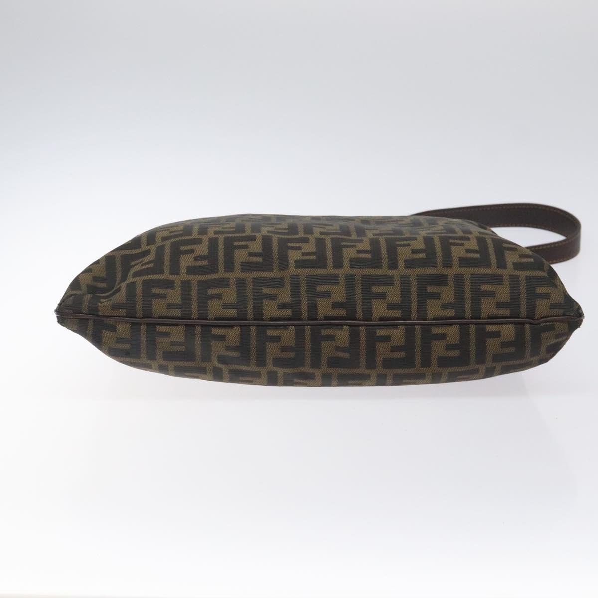 FENDI Zucca Canvas Shoulder Bag Brown Black gold Auth mr1286
