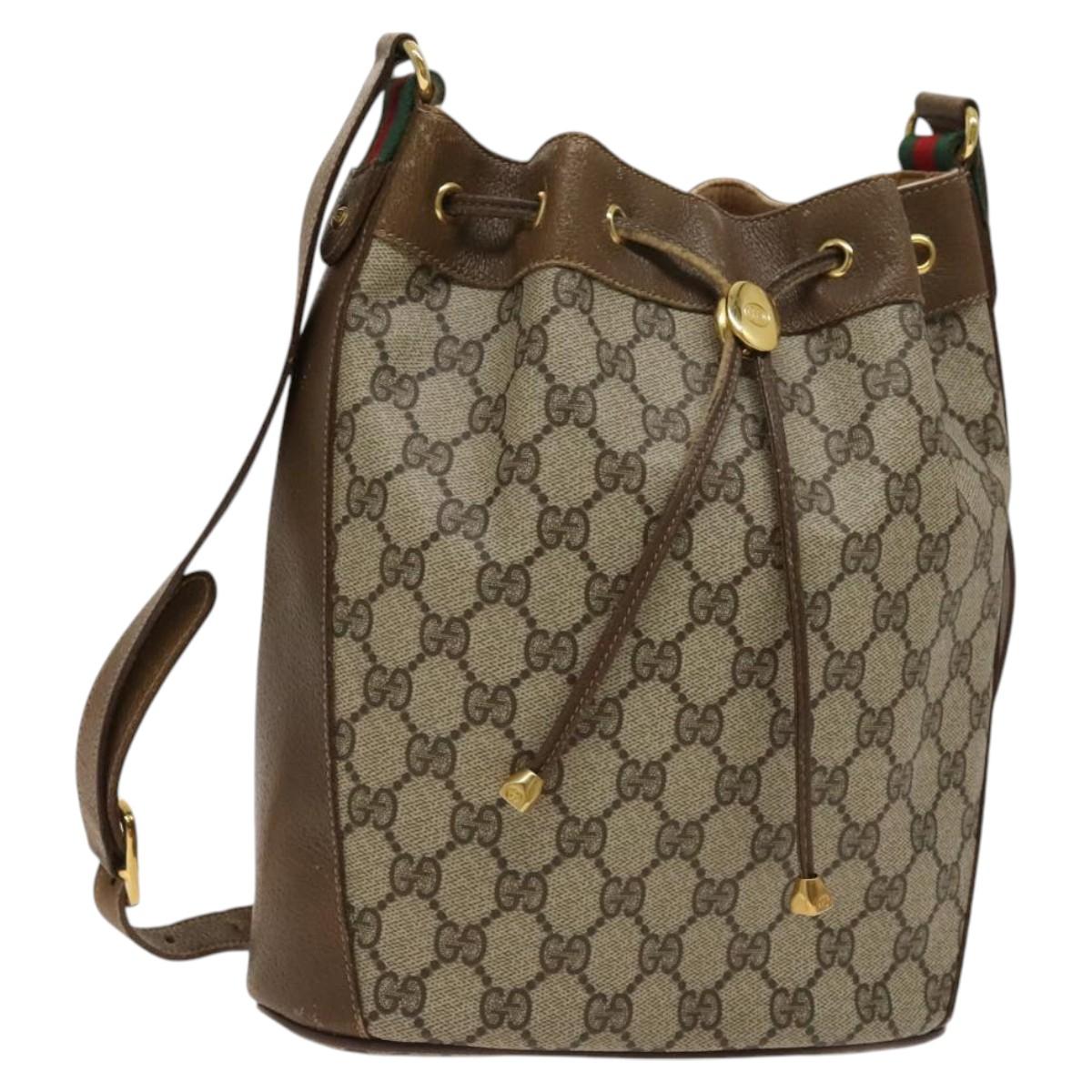 GUCCI GG Supreme Sherry Line Shoulder Bag PVC Beige Gold 72 02 034 Auth mr1290