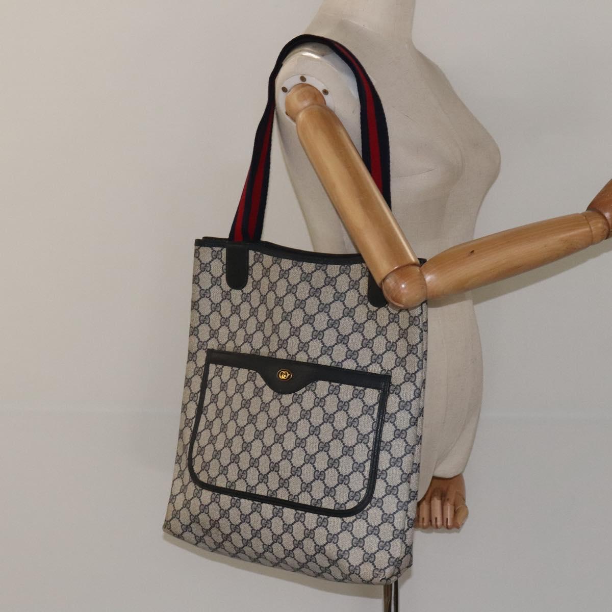 GUCCI GG Supreme Sherry Line Tote Bag PVC Navy 39 02 003 Auth mr1292