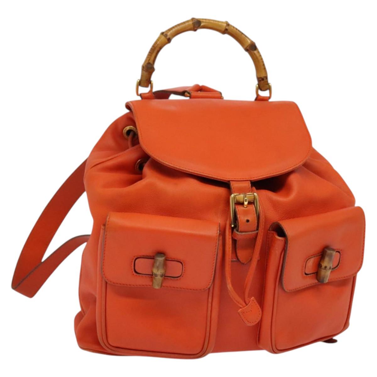 GUCCI Bamboo Backpack Leather Orange Gold 003 2058 0016 Auth mr1294