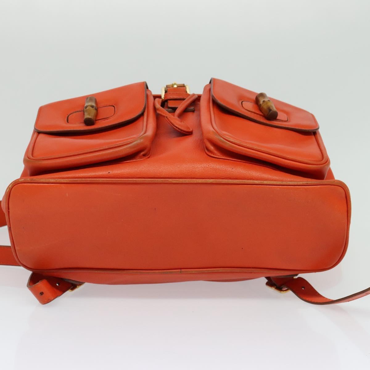 GUCCI Bamboo Backpack Leather Orange Gold 003 2058 0016 Auth mr1294