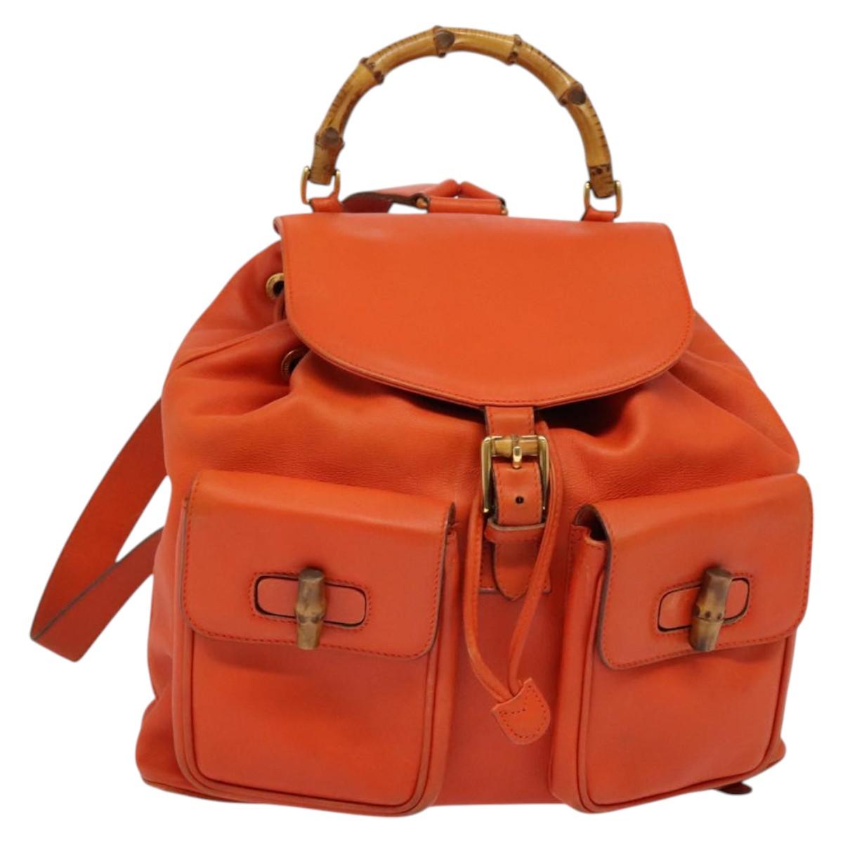 GUCCI Bamboo Backpack Leather Orange Gold 003 2058 0016 Auth mr1294