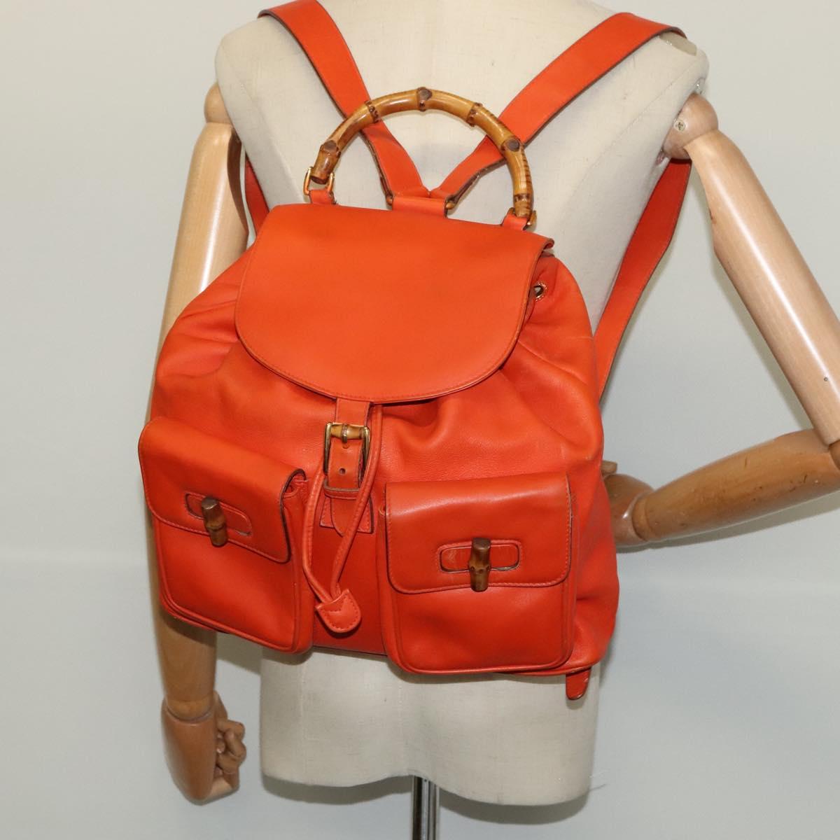 GUCCI Bamboo Backpack Leather Orange Gold 003 2058 0016 Auth mr1294