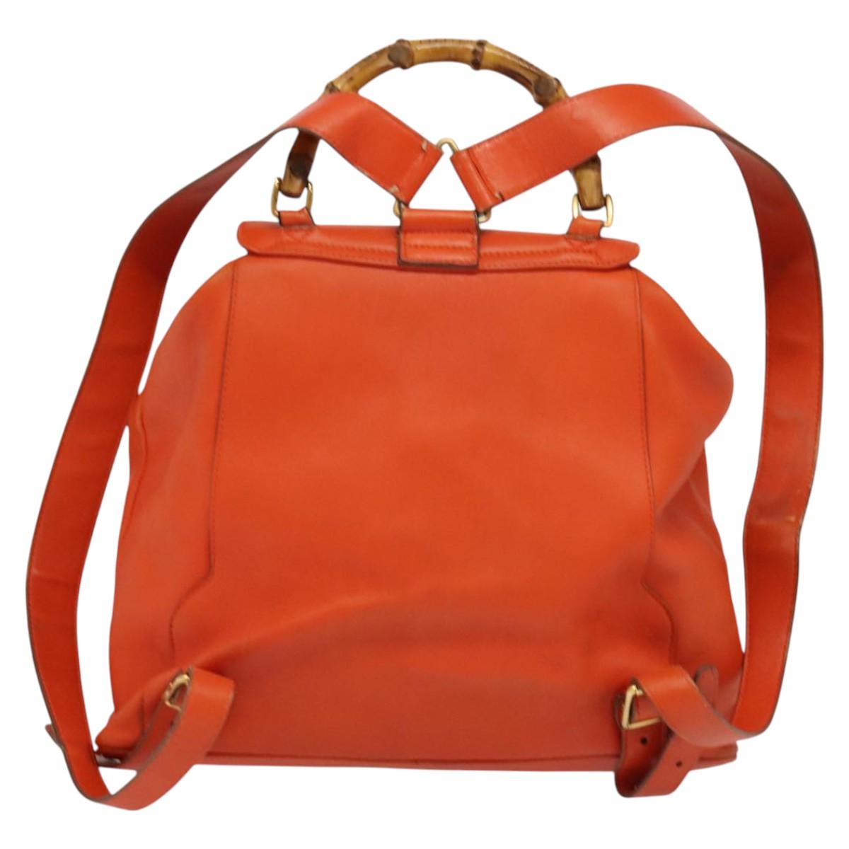 GUCCI Bamboo Backpack Leather Orange Gold 003 2058 0016 Auth mr1294