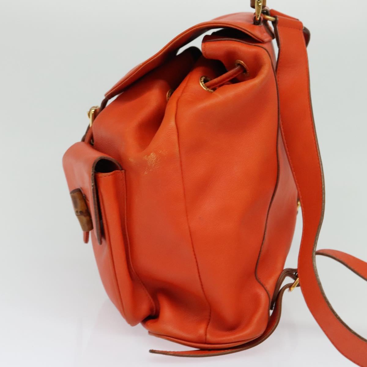 GUCCI Bamboo Backpack Leather Orange Gold 003 2058 0016 Auth mr1294