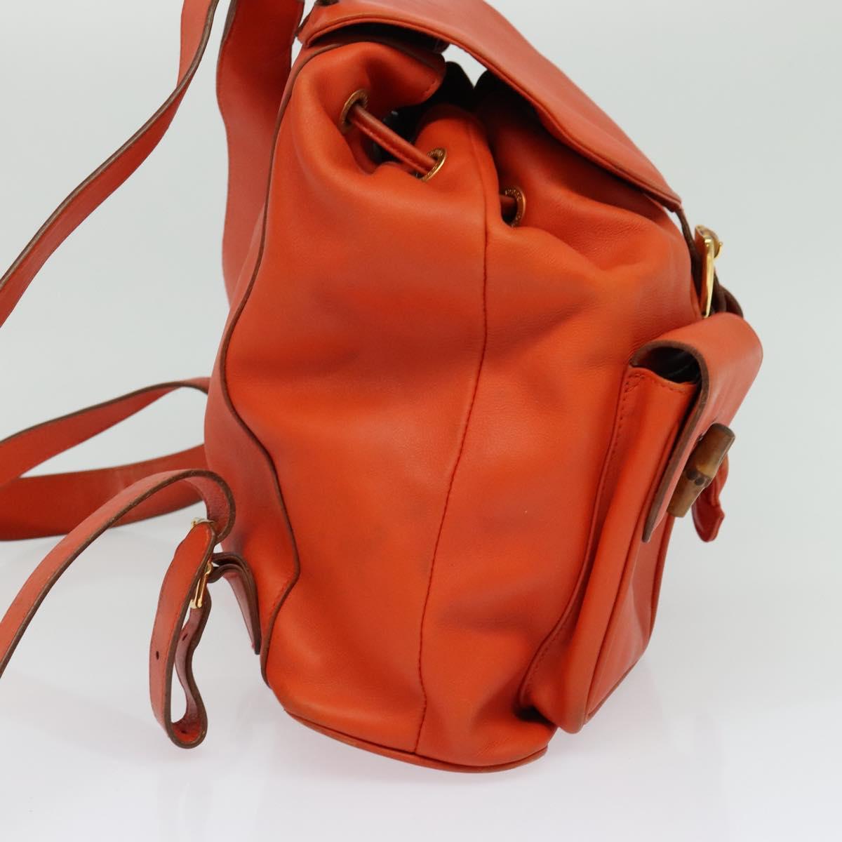 GUCCI Bamboo Backpack Leather Orange Gold 003 2058 0016 Auth mr1294