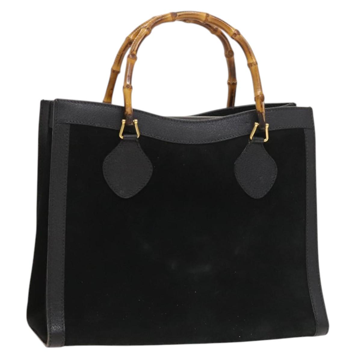 GUCCI Bamboo Hand Bag Suede Black Gold 002 2853 0260 0 Auth mr1295