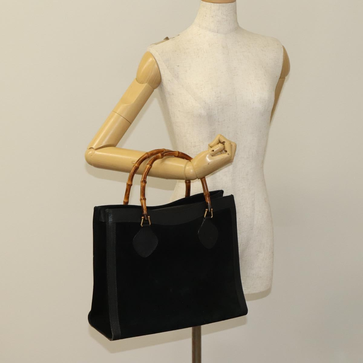 GUCCI Bamboo Hand Bag Suede Black Gold 002 2853 0260 0 Auth mr1295