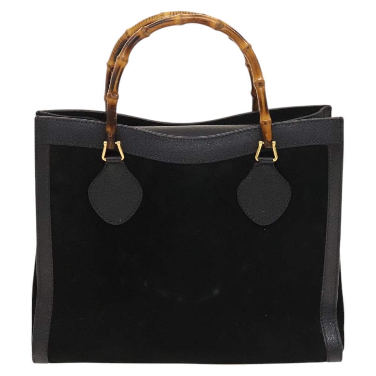 GUCCI Bamboo Hand Bag Suede Black Gold 002 2853 0260 0 Auth mr1295