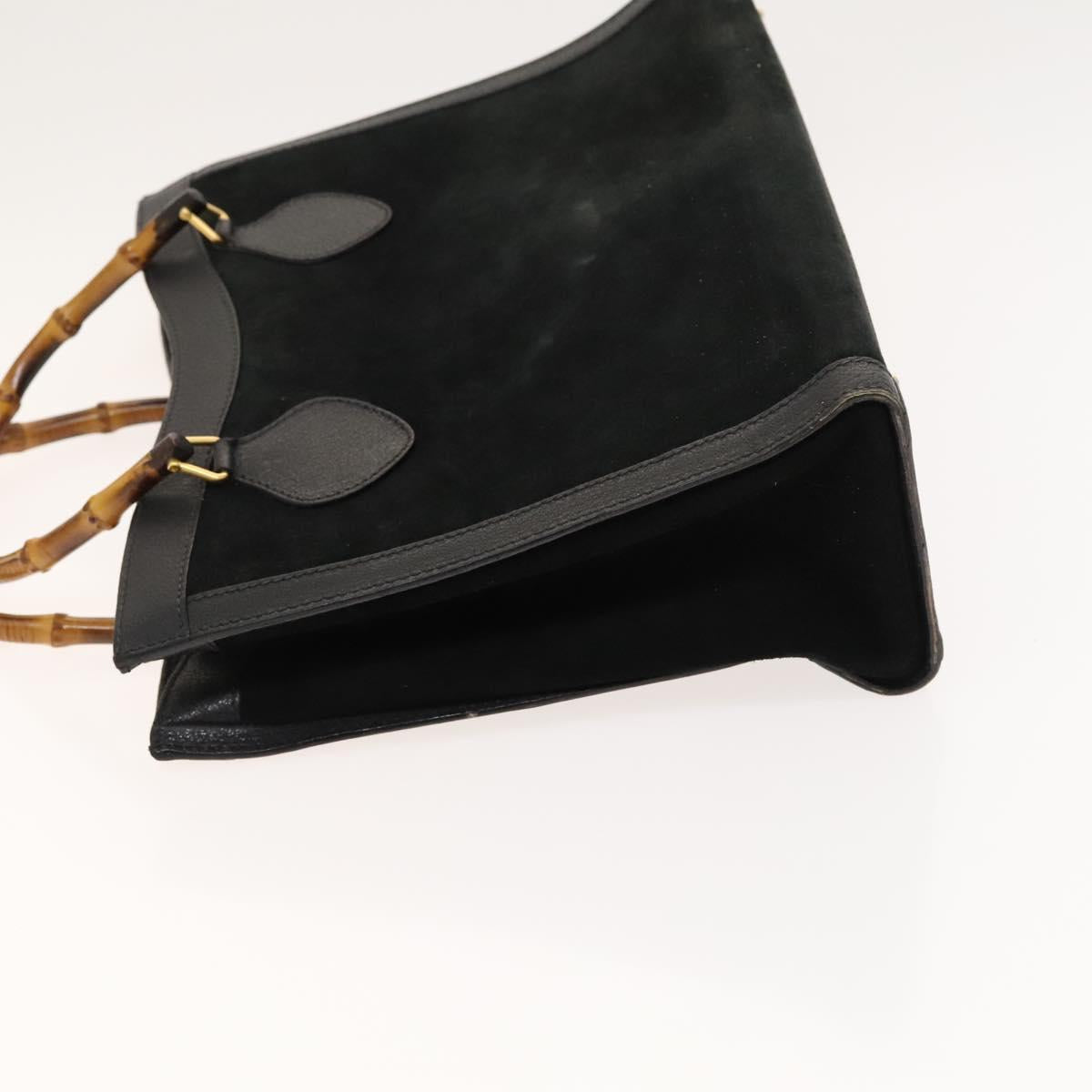 GUCCI Bamboo Hand Bag Suede Black Gold 002 2853 0260 0 Auth mr1295