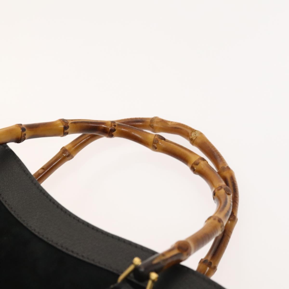 GUCCI Bamboo Hand Bag Suede Black Gold 002 2853 0260 0 Auth mr1295