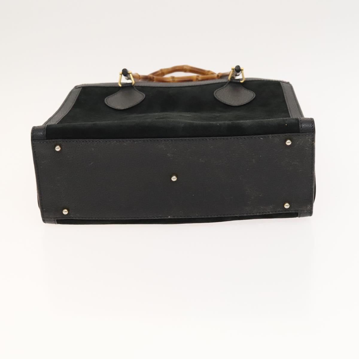 GUCCI Bamboo Hand Bag Suede Black Gold 002 2853 0260 0 Auth mr1295