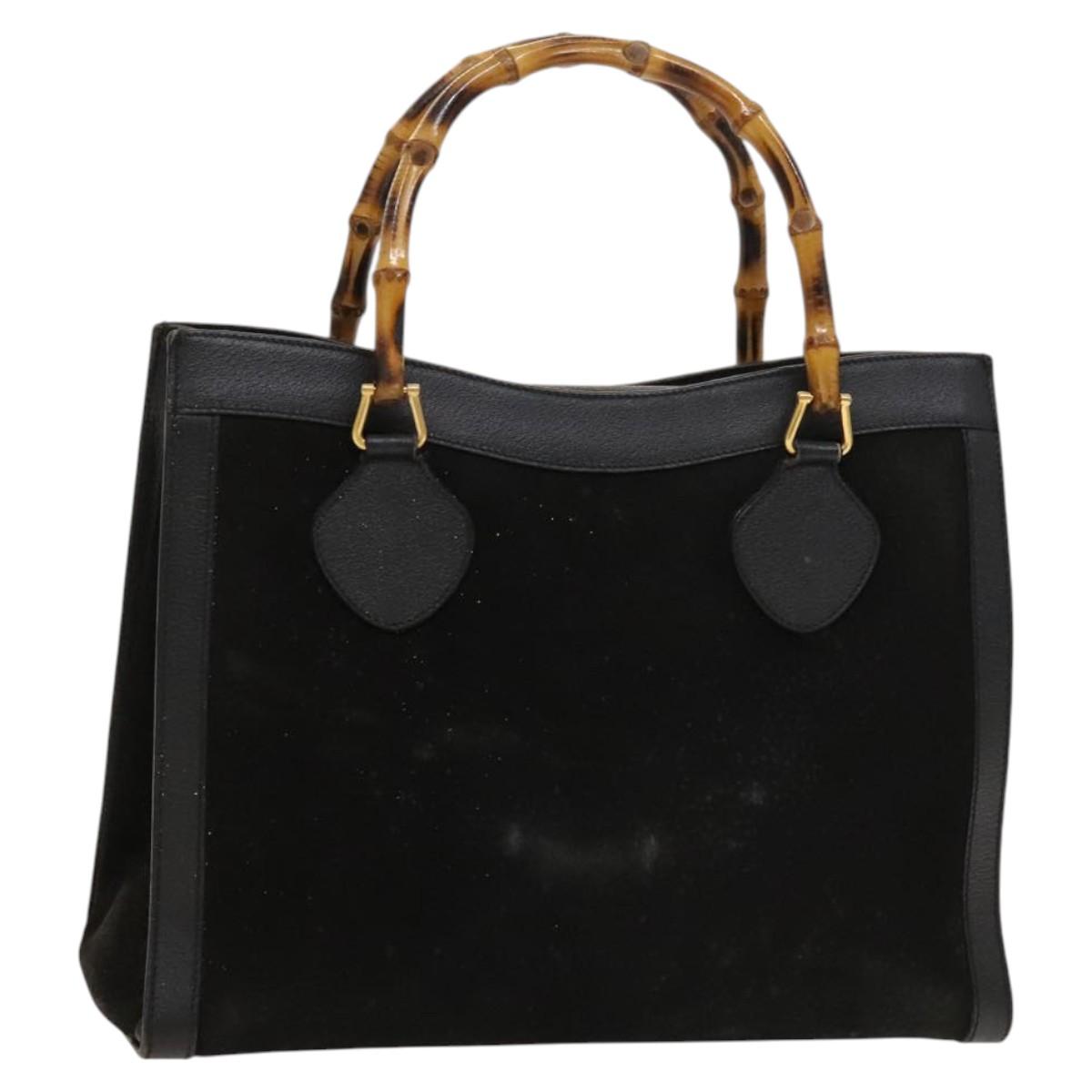 GUCCI Bamboo Hand Bag Suede Black Gold Auth mr1297