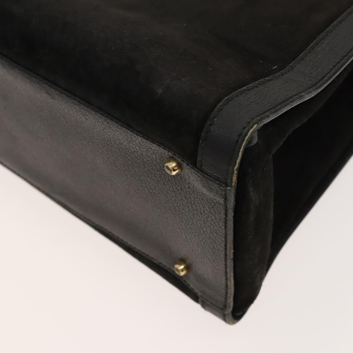GUCCI Bamboo Hand Bag Suede Black Gold Auth mr1297