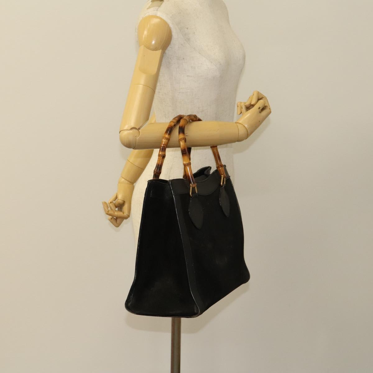 GUCCI Bamboo Hand Bag Suede Black Gold Auth mr1297