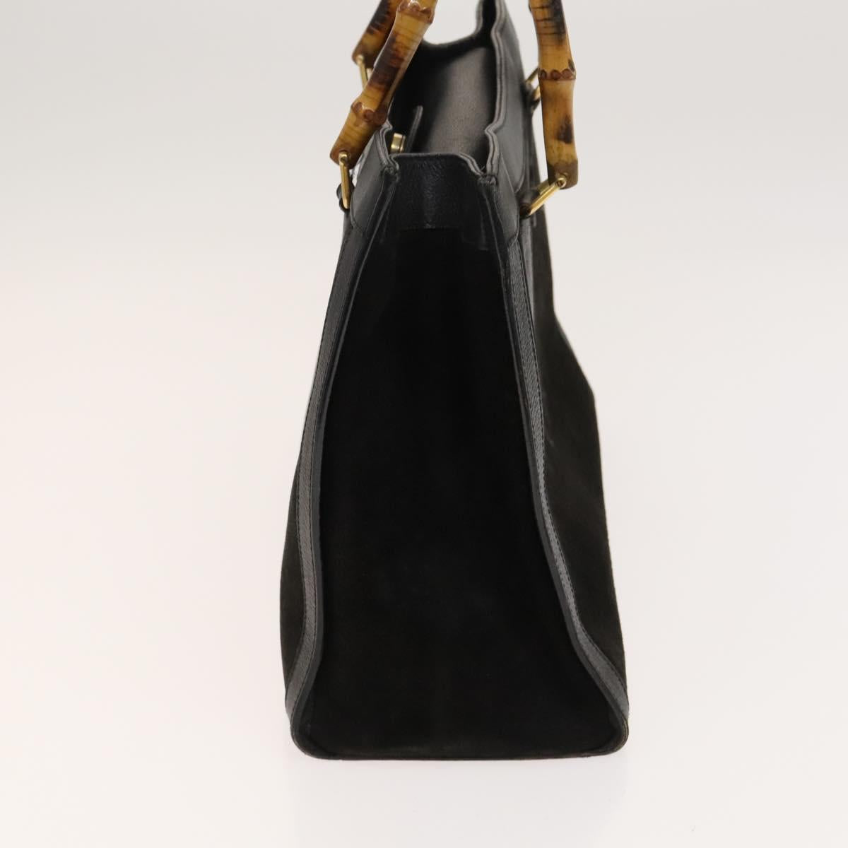 GUCCI Bamboo Hand Bag Suede Black Gold Auth mr1297