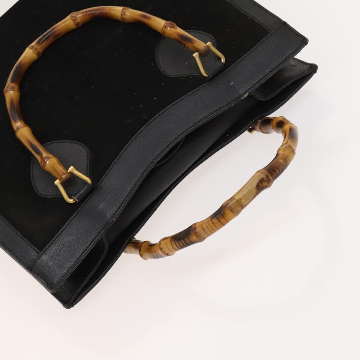 GUCCI Bamboo Hand Bag Suede Black Gold Auth mr1297