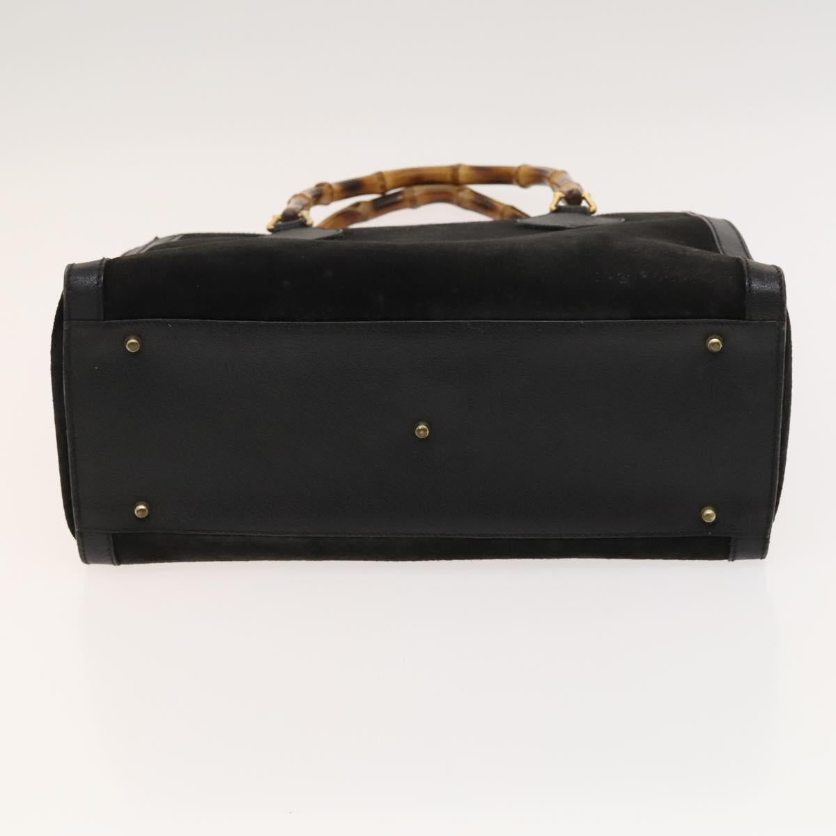 GUCCI Bamboo Hand Bag Suede Black Gold Auth mr1297