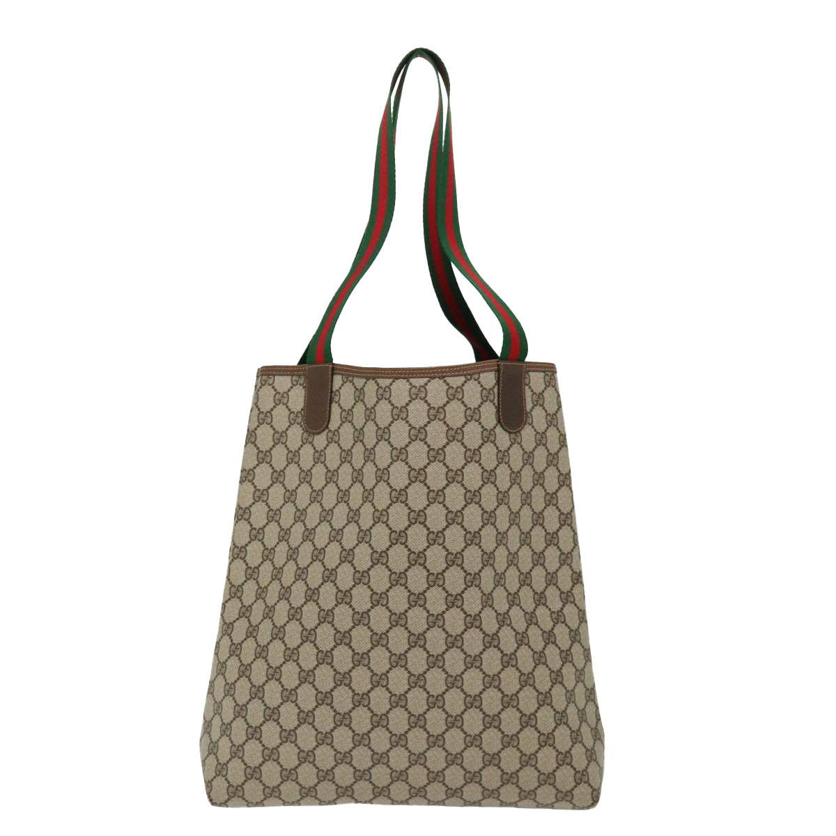 GUCCI GG Canvas Web Sherry Line Tote Bag PVC Beige Green Red Auth mr130