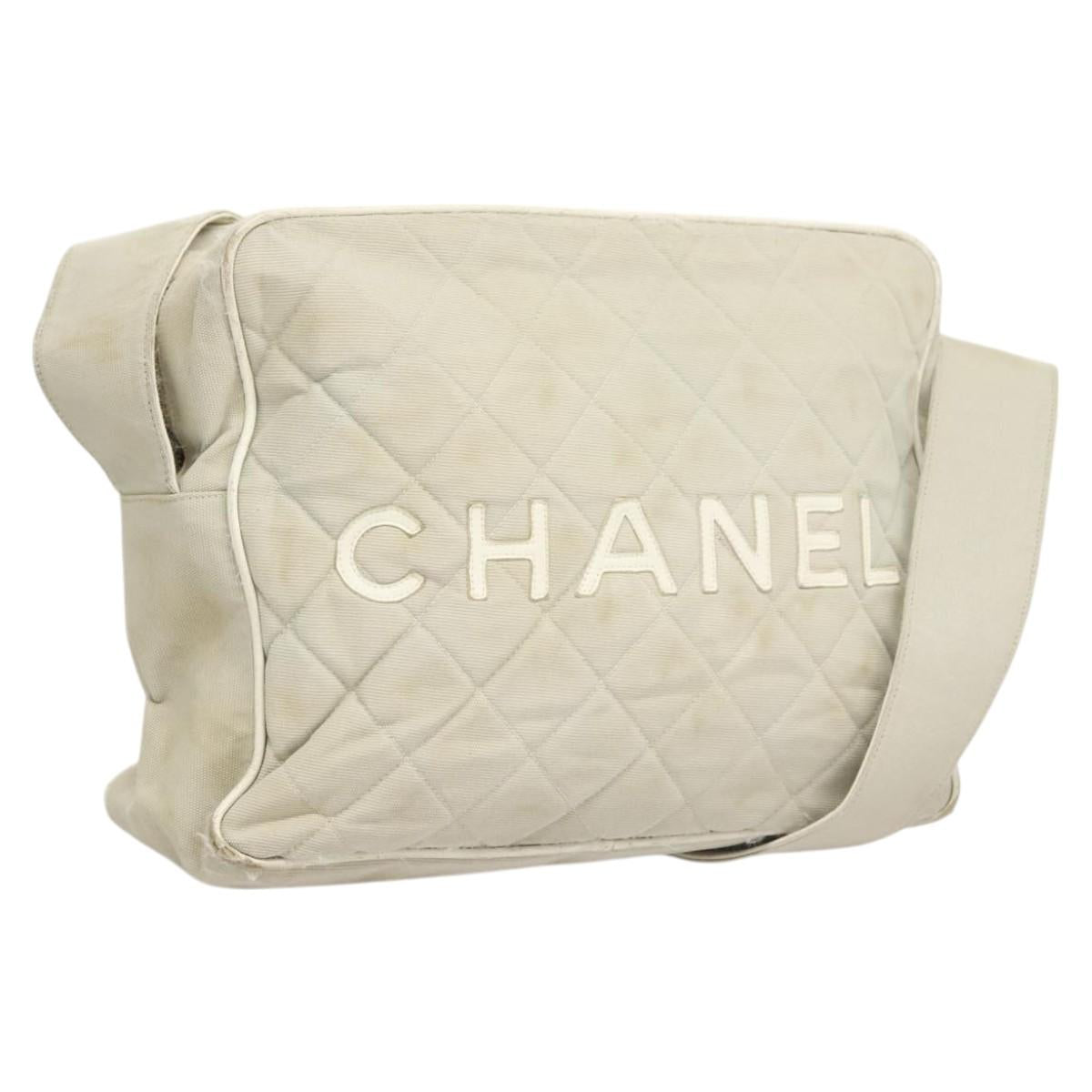 CHANEL Shoulder Bag Canvas Gray Silver CC Auth mr1301