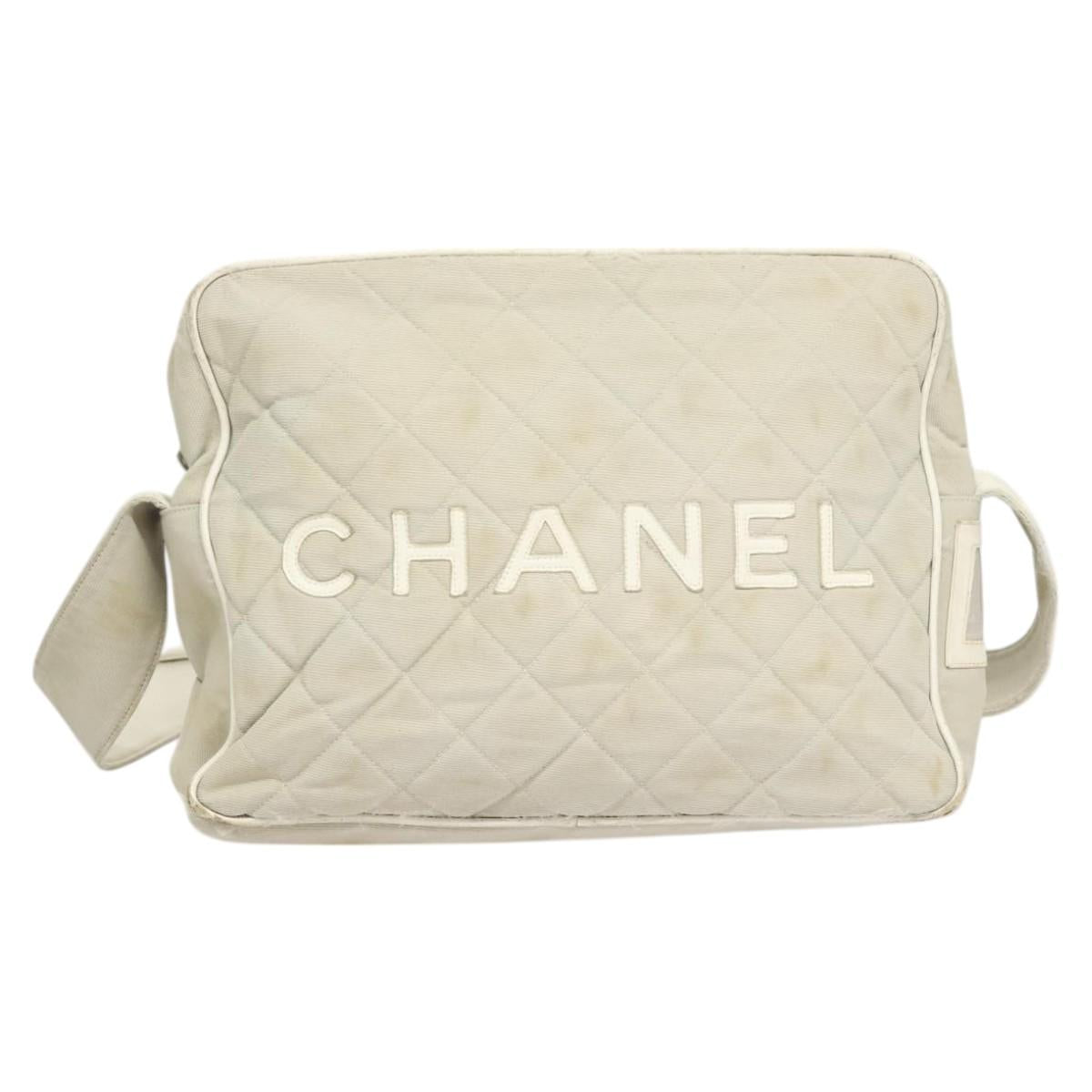 CHANEL Shoulder Bag Canvas Gray Silver CC Auth mr1301