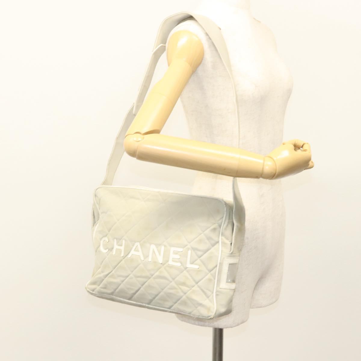 CHANEL Shoulder Bag Canvas Gray Silver CC Auth mr1301