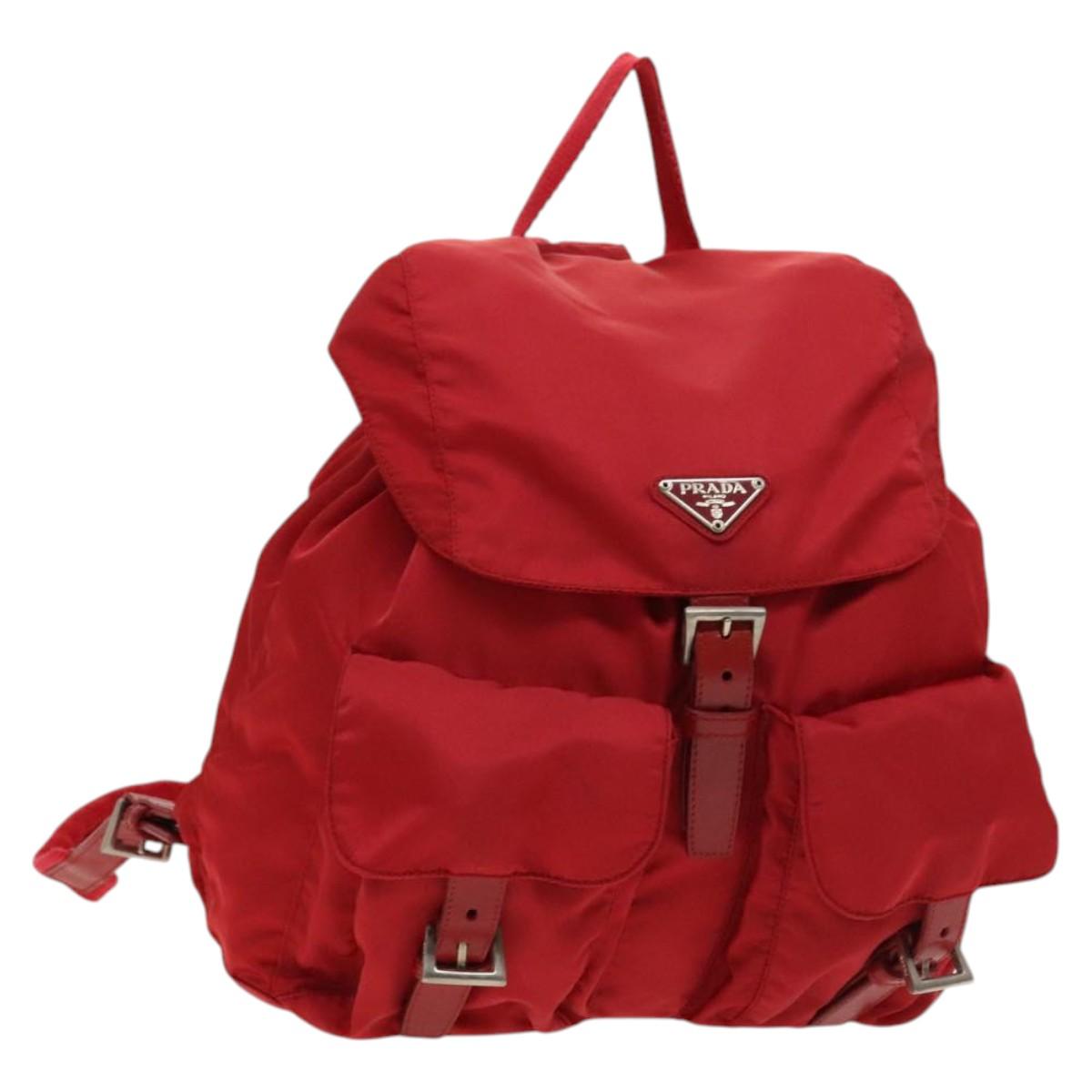 PRADA Backpack Nylon Red Silver Auth mr1309