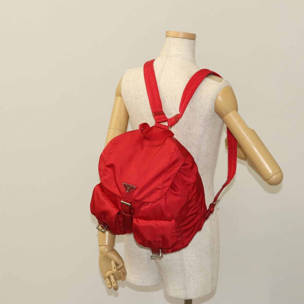PRADA Backpack Nylon Red Silver Auth mr1309
