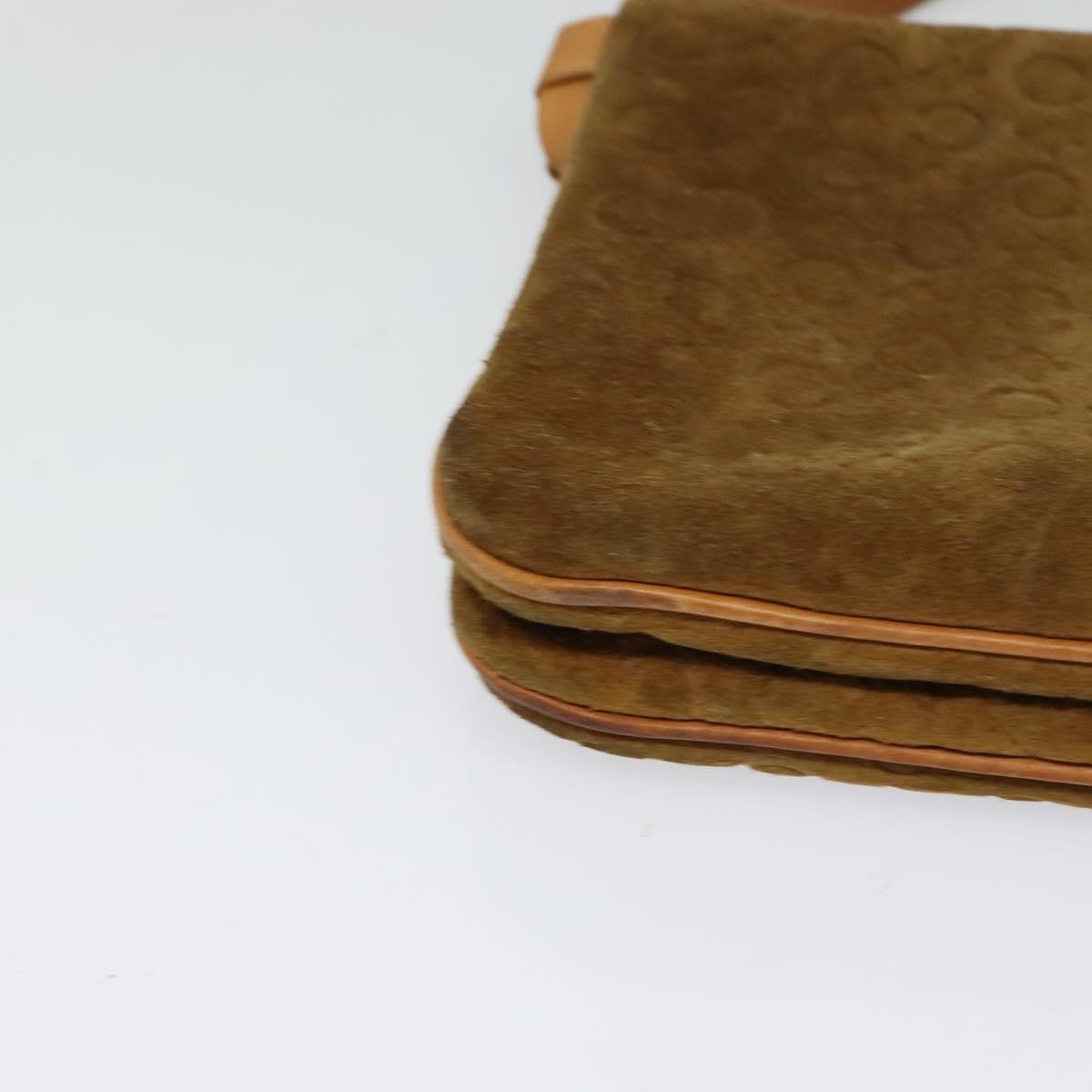 CELINE C Macadam Canvas Shoulder Bag Suede Brown Gold Auth mr1313