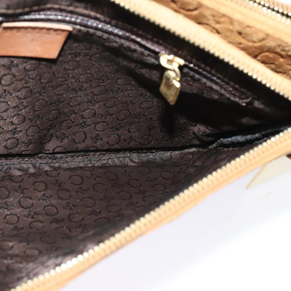 CELINE C Macadam Canvas Shoulder Bag Suede Brown Gold Auth mr1313