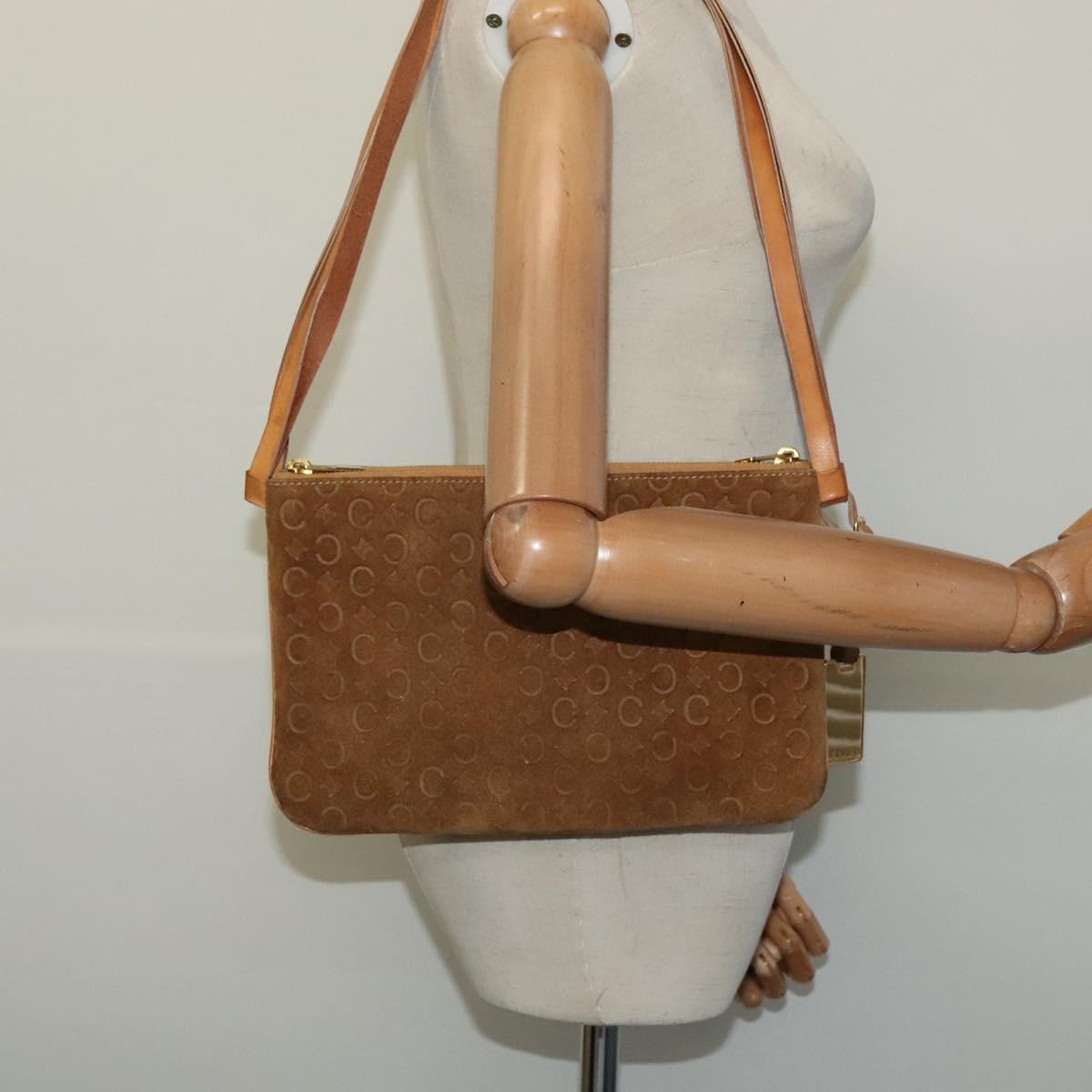 CELINE C Macadam Canvas Shoulder Bag Suede Brown Gold Auth mr1313