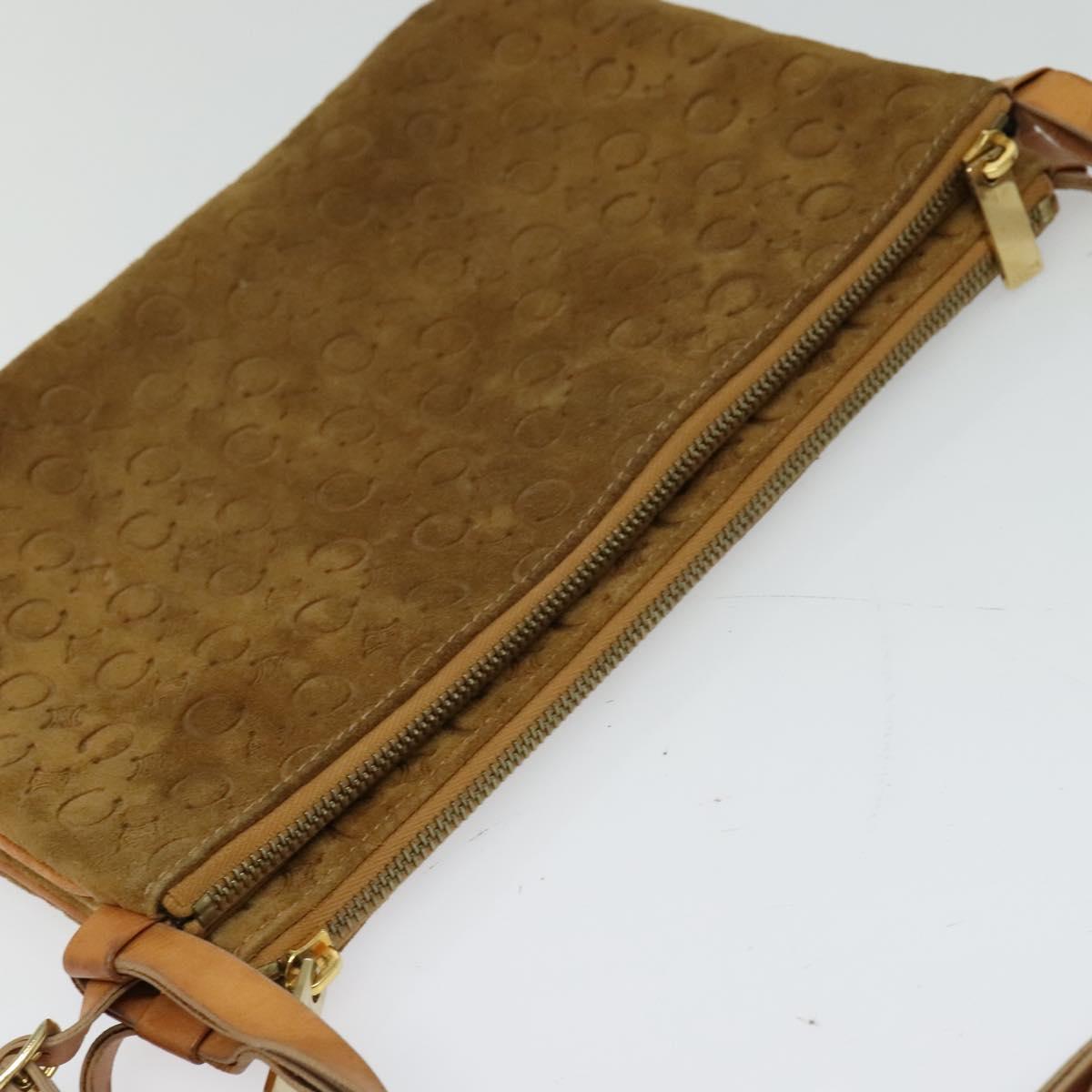 CELINE C Macadam Canvas Shoulder Bag Suede Brown Gold Auth mr1313