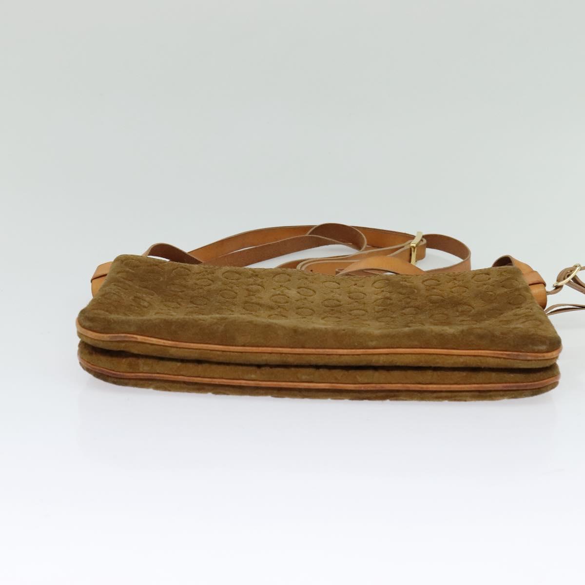 CELINE C Macadam Canvas Shoulder Bag Suede Brown Gold Auth mr1313