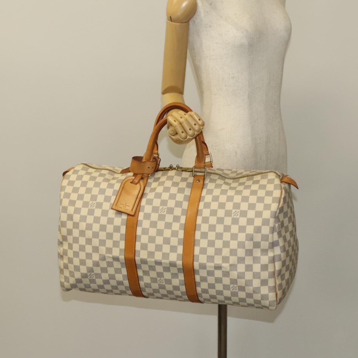 LOUIS VUITTON Damier Azur Keepall 50 Boston Bag N41430 LV Auth mr1315