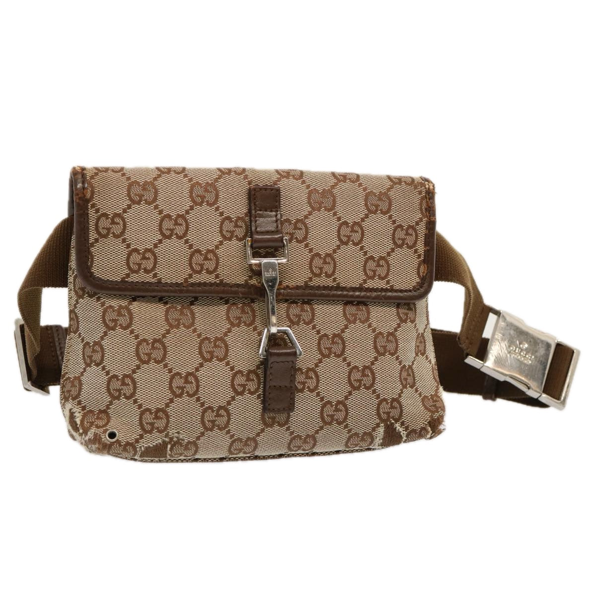 GUCCI GG Canvas Waist bag Beige 92543 Auth mr132