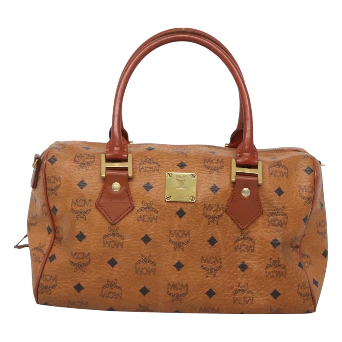 MCM Logogram Vicetos Hand Bag PVC Leather Brown Gold Auth mr1321