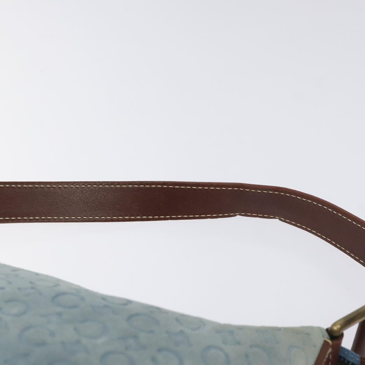 CELINE C Macadam Canvas Shoulder Bag Suede Leather Blue Gold Auth mr1329