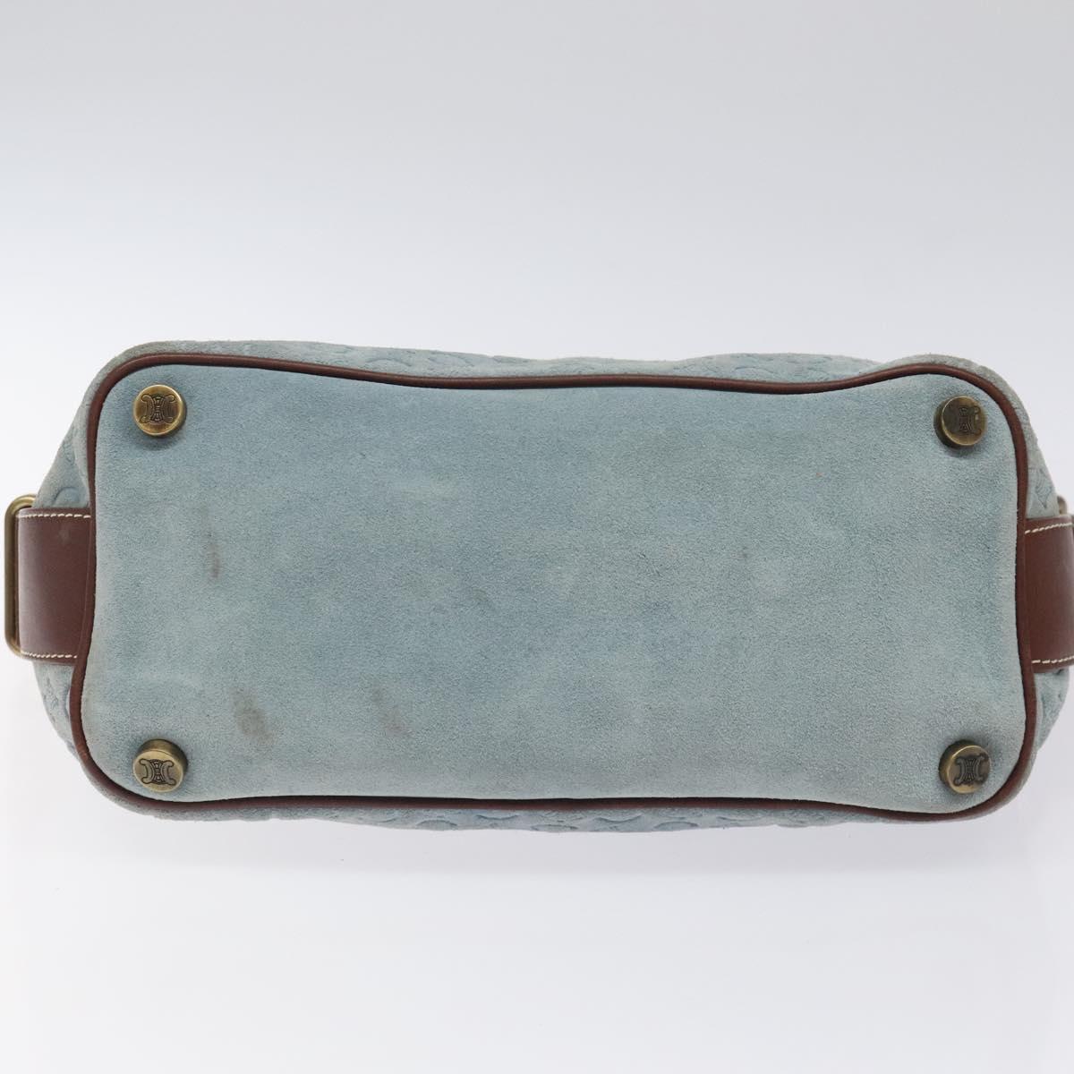 CELINE C Macadam Canvas Shoulder Bag Suede Leather Blue Gold Auth mr1329