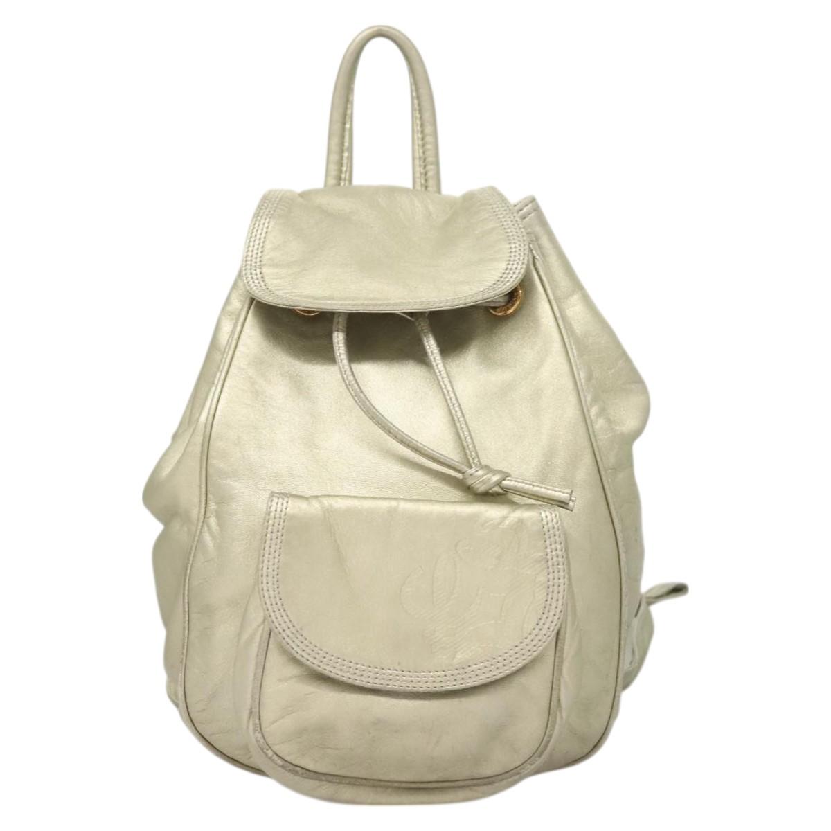 LOEWE Backpack Leather Gold Auth mr1333