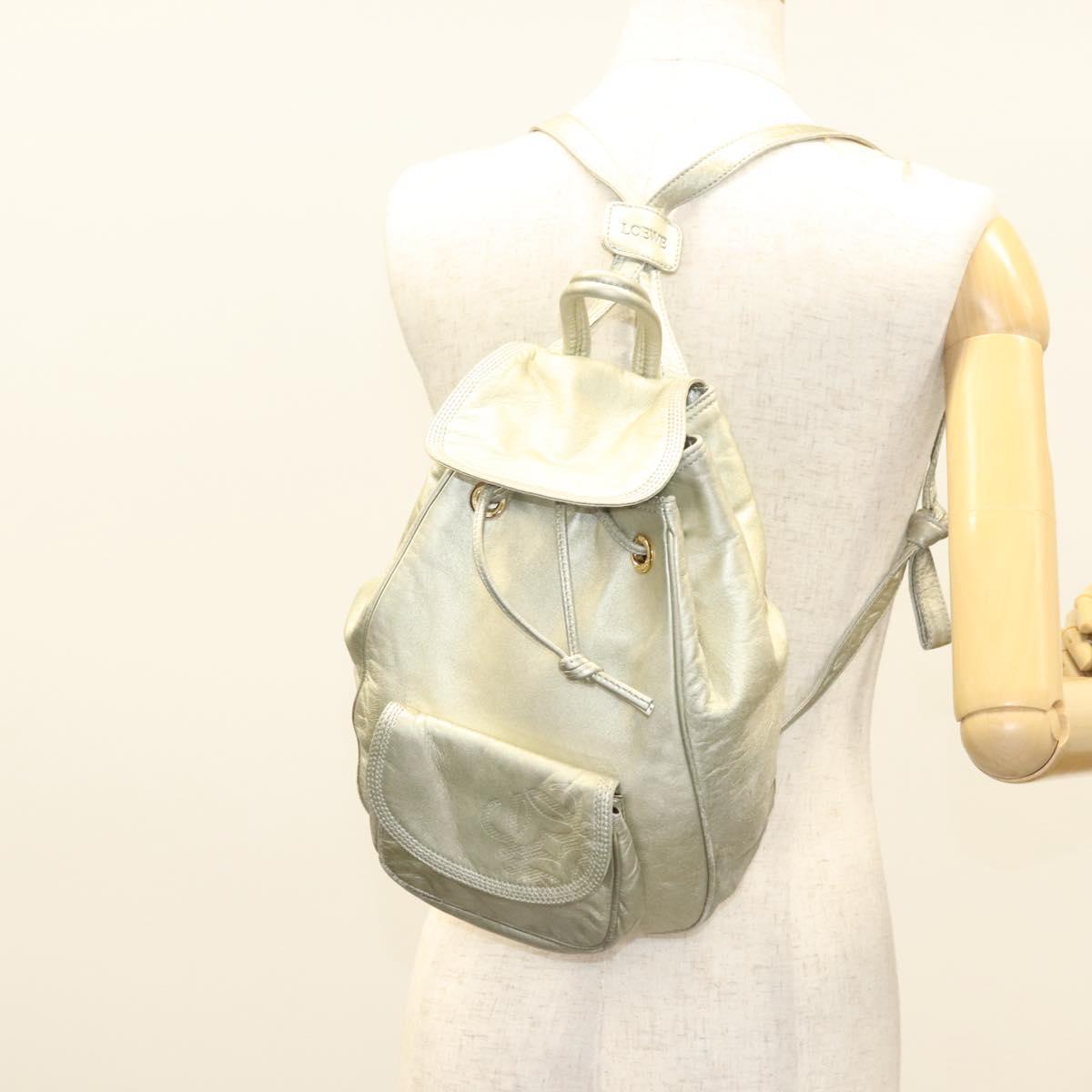 LOEWE Backpack Leather Gold Auth mr1333