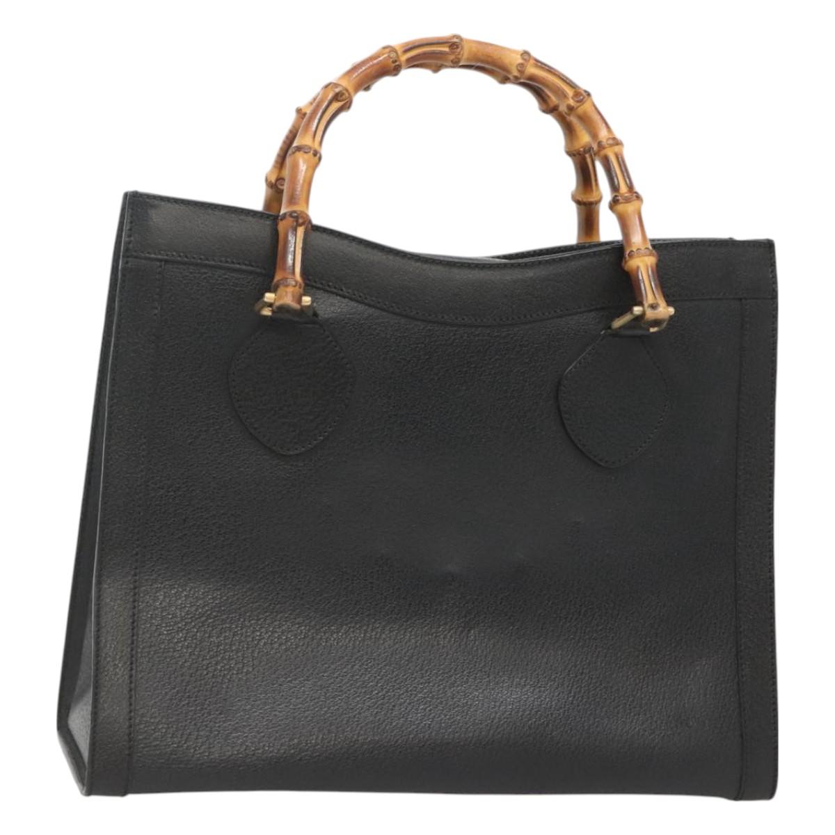 GUCCI Bamboo Hand Bag Leather Black Gold 002 1095 0260 Auth mr1335
