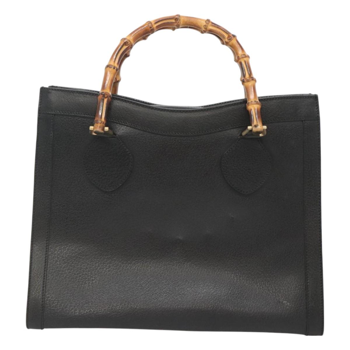 GUCCI Bamboo Hand Bag Leather Black Gold 002 1095 0260 Auth mr1335