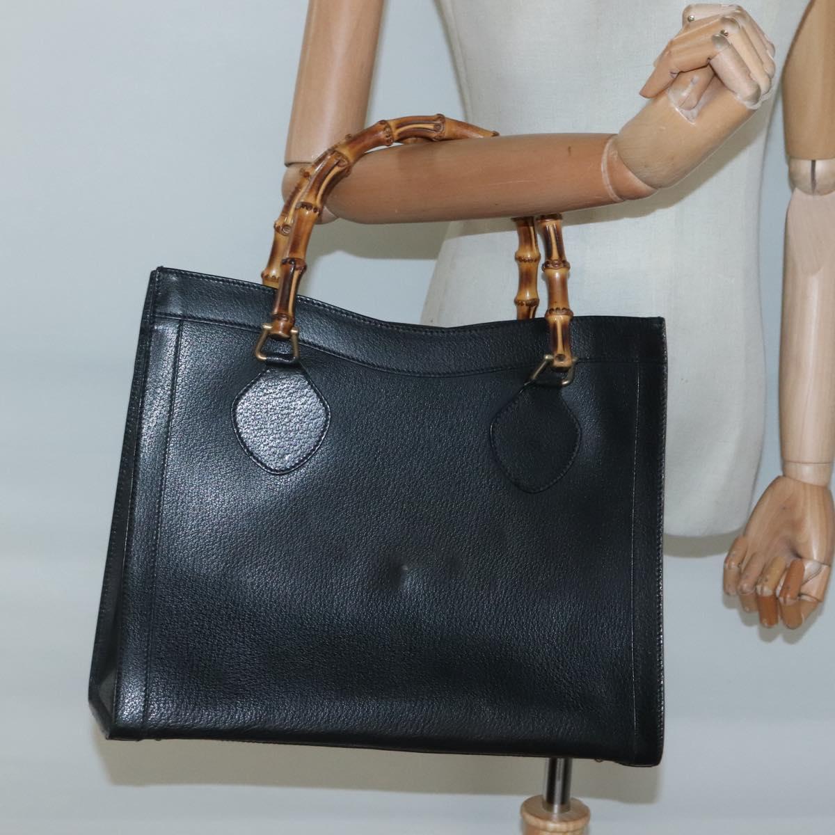 GUCCI Bamboo Hand Bag Leather Black Gold 002 1095 0260 Auth mr1335