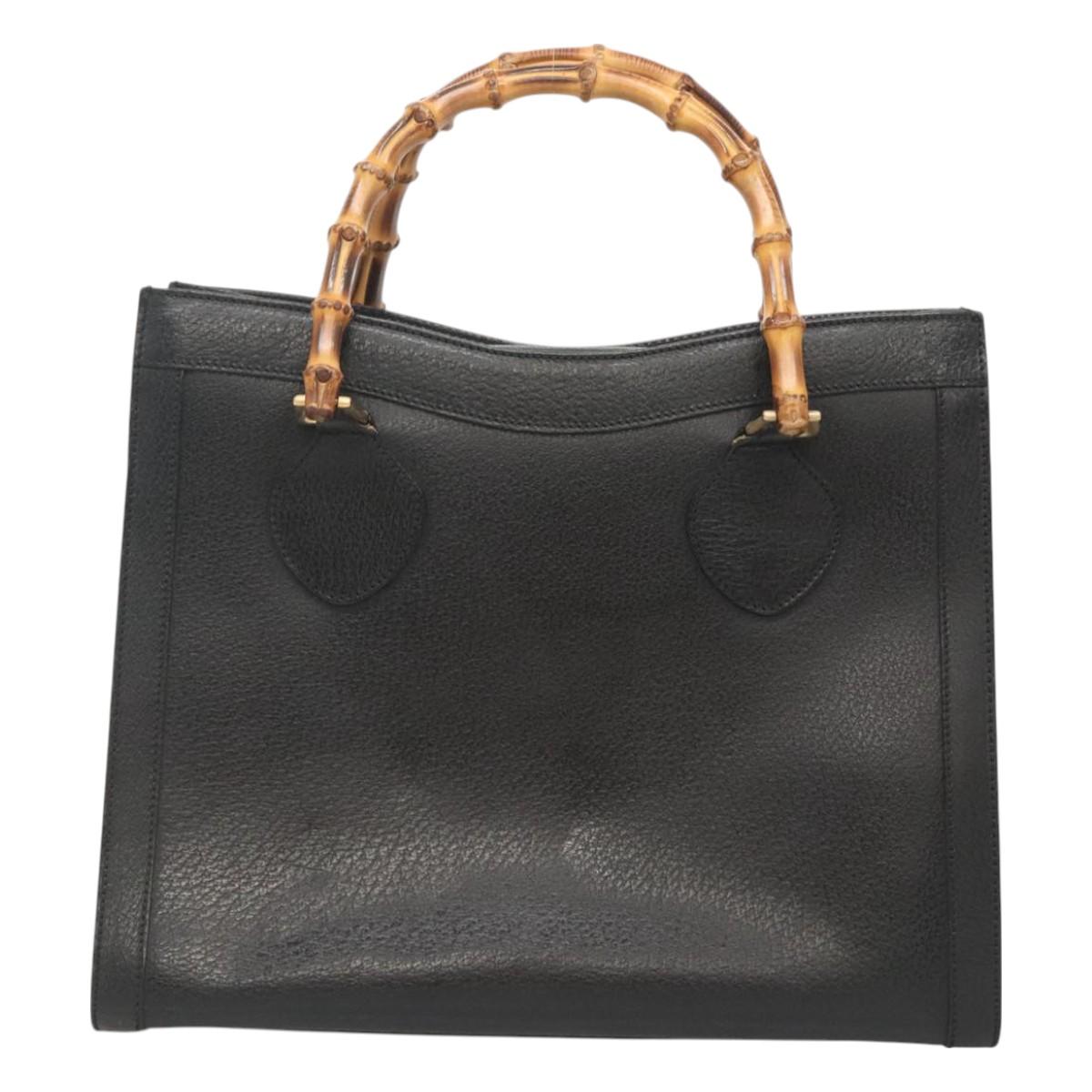 GUCCI Bamboo Hand Bag Leather Black Gold 002 1095 0260 Auth mr1335